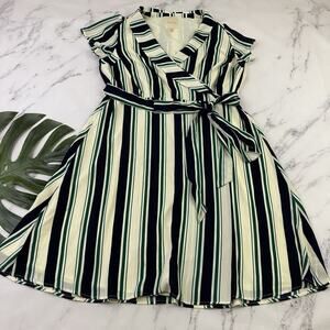 Modcloth Womens Wrap Shirt Dress Plus Size 2x Green Blue Retro Midi Classic